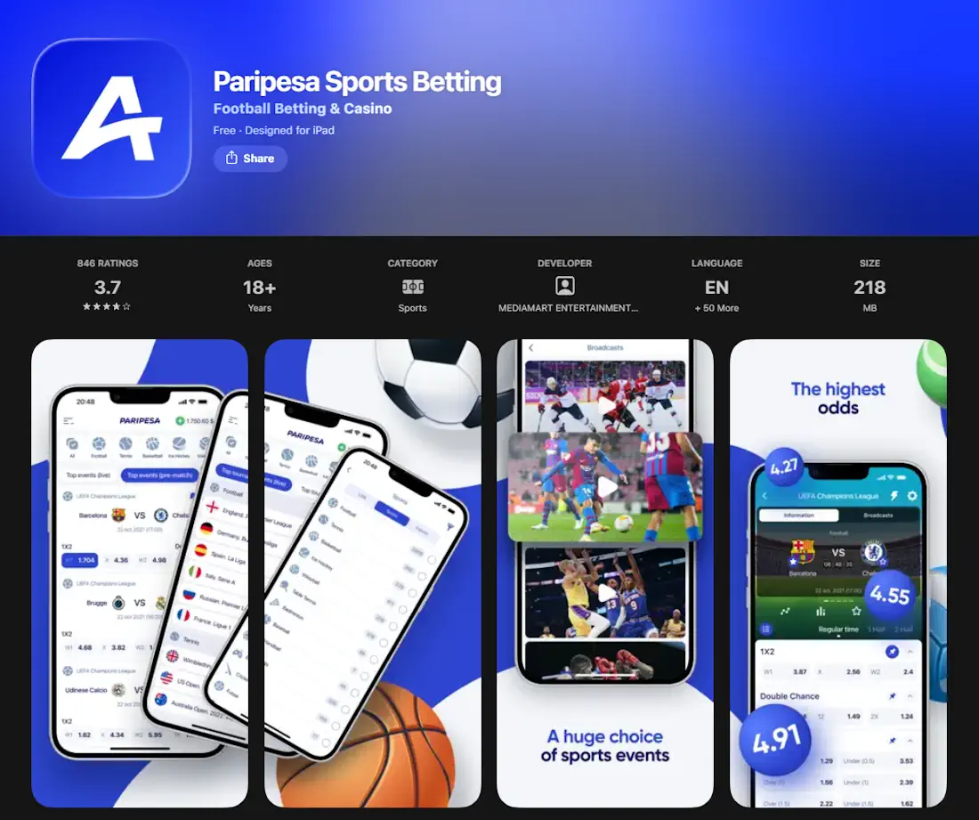 Paripesa Mobile App App Store Screenshot